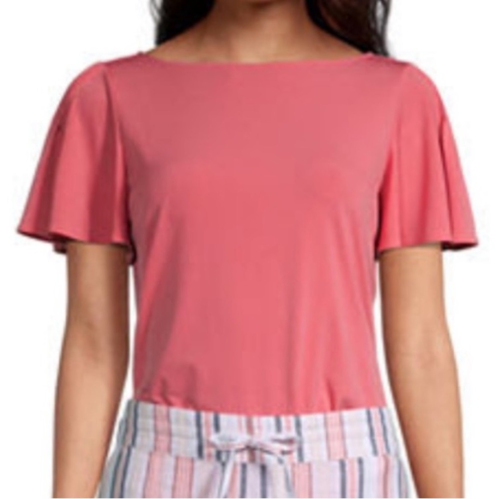 Liz Claiborne Pink Flutter Sleeve Blouse XS Short Sleeve Work Top